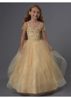 Beaded Tulle Flower Girl Dress With Sheer Bolero